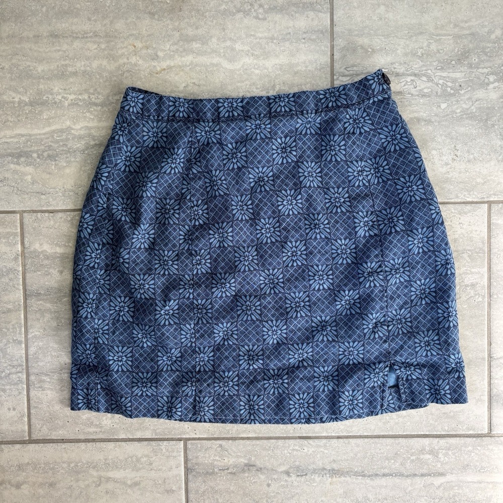 vtg gap womens linen shirt Hight Waisted Blue Navy Flower Print 8 Cottagecore